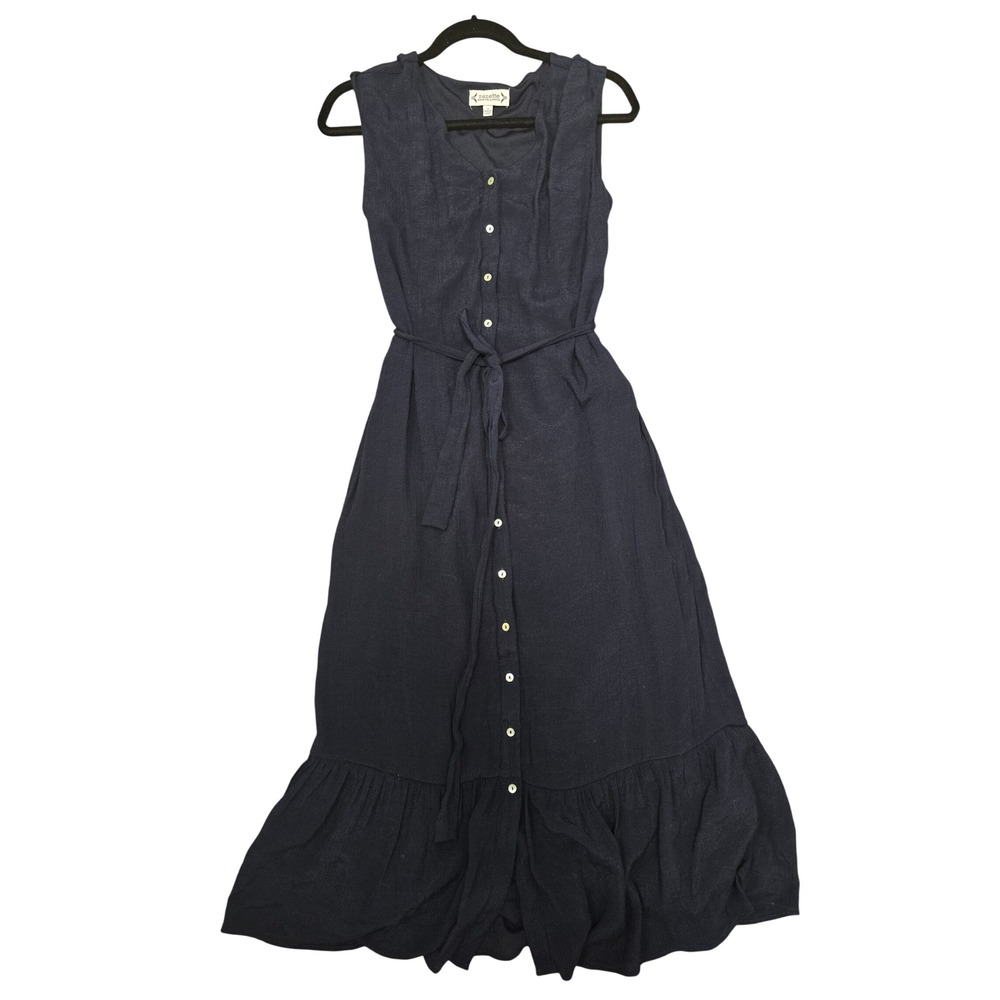 Nanette Nanette Lepore Navy Blue Button Down Sleeveless Midi Dress Size 8 Ruffle